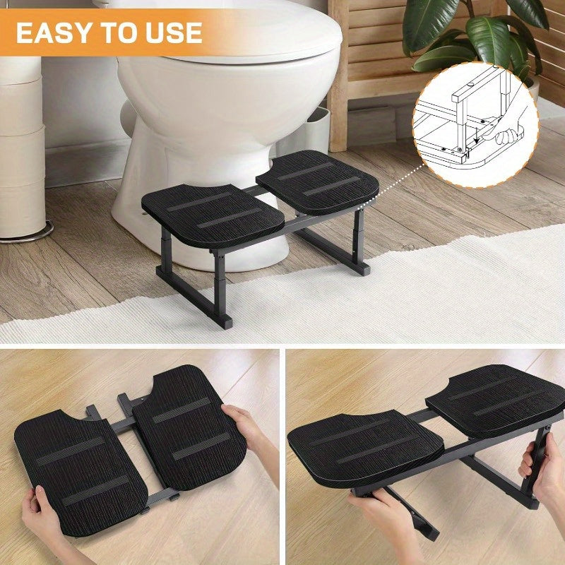 Toilet Stool - Foldable Squatting Potty Stool for Bathroom, Poop Step Stool with Non-Slip Strip, Helps Natural Poop Position & Toilet Assistance, Black