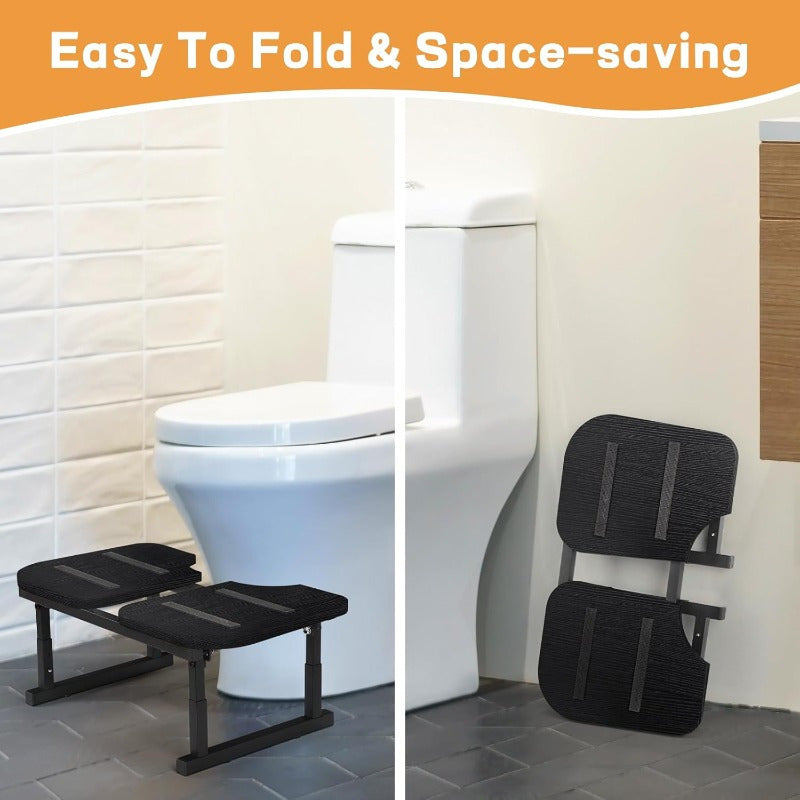 Toilet Stool - Foldable Squatting Potty Stool for Bathroom, Poop Step Stool with Non-Slip Strip, Helps Natural Poop Position & Toilet Assistance, Black