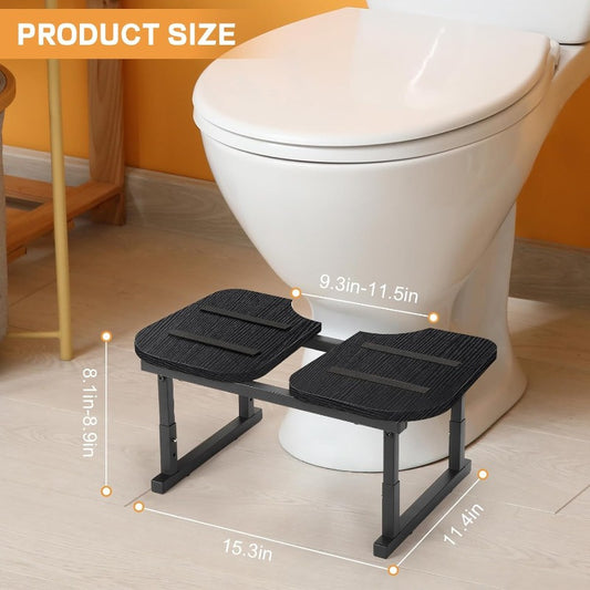 Toilet Stool - Foldable Squatting Potty Stool for Bathroom, Poop Step Stool with Non-Slip Strip, Helps Natural Poop Position & Toilet Assistance, Black